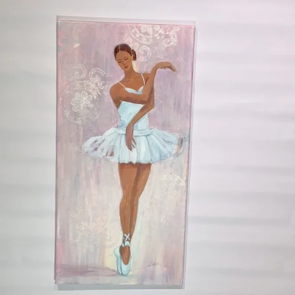 Graceful Ballerina Pink & White Acrylic Painting for Girls' Room Wall Decor Cute - Picture 11 of 12